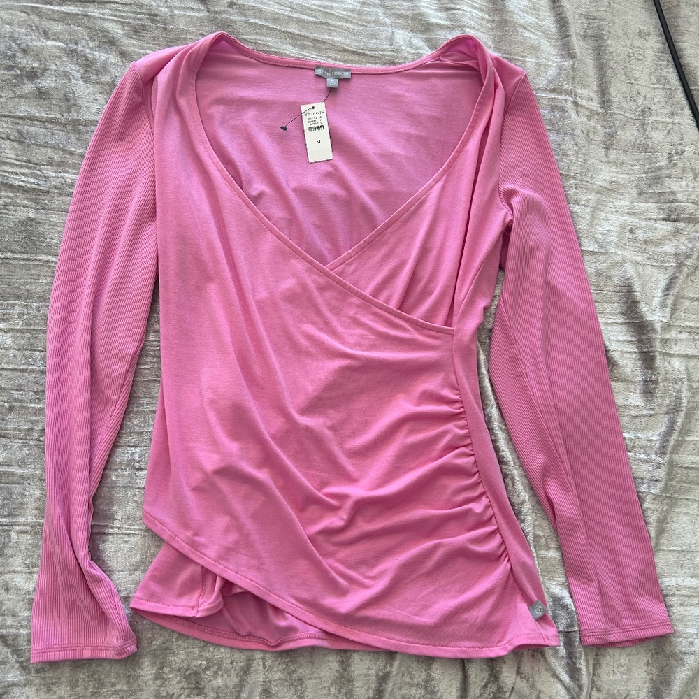 T by Talbots RIBBED WRAP FRONT TOP
